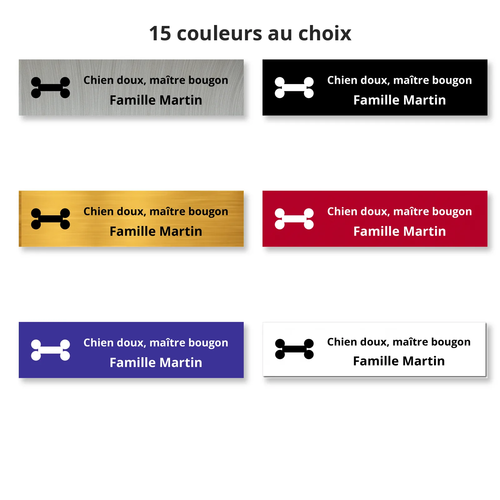 Plaque boîte aux lettres « Chien doux, maître bougon » en plusieurs couleurs