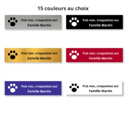 Plaque boîte aux lettres « Pub non, croquettes oui » en plusieurs couleurs