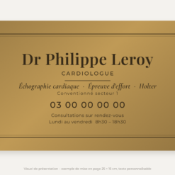 Plaque cardiologue personnalisée en plexiglas or vieilli 25 × 15 cm, exemple au nom de Dr Philippe Leroy