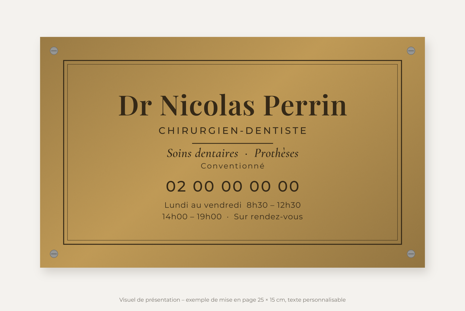 Plaque chirurgien-dentiste or vieilli 25 × 15 cm – visuel de présentation