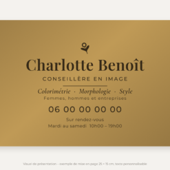 Plaque conseillère en image personnalisée en plexiglas or vieilli 25 × 15 cm, exemple au nom de Charlotte Benoît