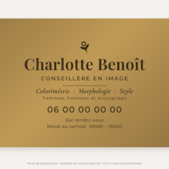 Plaque conseillère en image personnalisée en plexiglas or vieilli 30 × 20 cm, exemple au nom de Charlotte Benoît