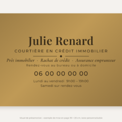 Plaque courtier personnalisée en plexiglas or vieilli 30 × 20 cm, exemple au nom de Julie Renard