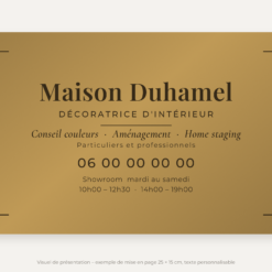Plaque décorateur d'intérieur personnalisée en plexiglas or vieilli 25 × 15 cm, exemple au nom de Maison Duhamel