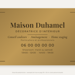 Plaque décorateur d'intérieur personnalisée en plexiglas or vieilli 30 × 20 cm, exemple au nom de Maison Duhamel