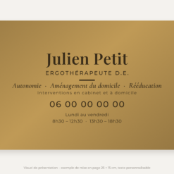 Plaque ergothérapeute personnalisée en plexiglas or vieilli 25 × 15 cm, exemple au nom de Julien Petit