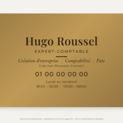 Plaque expert-comptable or vieilli 30 × 20 cm – visuel de présentation