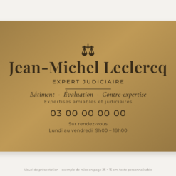 Plaque expert judiciaire personnalisée en plexiglas or vieilli 25 × 15 cm, exemple au nom de Jean-Michel Leclercq