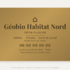 Plaque géobiologue personnalisée en plexiglas or vieilli 30 × 20 cm, exemple au nom de Géobio Habitat Nord