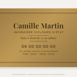 Plaque infirmière libérale or vieilli 30 × 20 cm – visuel de présentation