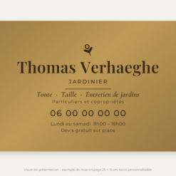 Plaque jardinier personnalisée en plexiglas or vieilli 25 × 15 cm, exemple au nom de Thomas Verhaeghe