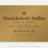 Plaque maréchal-ferrant personnalisée en plexiglas or vieilli 30 × 20 cm, exemple au nom de Maréchalerie Duflos