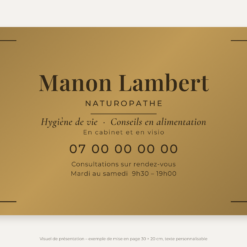 Plaque naturopathe or vieilli 30 × 20 cm – visuel de présentation
