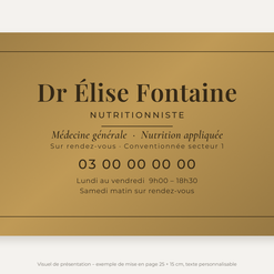 Plaque nutritionniste personnalisée en plexiglas or vieilli 25 × 15 cm, exemple au nom de Dr Élise Fontaine