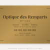 Plaque opticien personnalisée en plexiglas or vieilli 30 × 20 cm, exemple au nom de Optique des Remparts