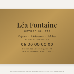 Plaque orthophoniste or vieilli 25 × 15 cm – visuel de présentation