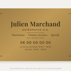 Plaque ostéopathe or vieilli 25 × 15 cm – visuel de présentation