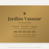 Plaque paysagiste personnalisée en plexiglas or vieilli 30 × 20 cm, exemple au nom de Jardins Vasseur
