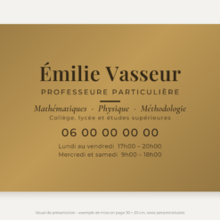 Plaque professeur particulier personnalisée en plexiglas or vieilli 30 × 20 cm, exemple au nom de Émilie Vasseur