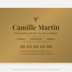 Plaque psychologue or vieilli 30 × 20 cm – visuel de présentation