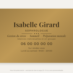 Plaque sophrologue or vieilli 25 × 15 cm – visuel de présentation