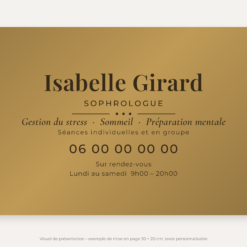 Plaque sophrologue or vieilli 30 × 20 cm – visuel de présentation
