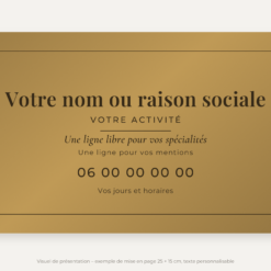 Plaque professionnelle texte libre or vieilli 25 × 15 cm – visuel de présentation