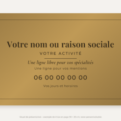Plaque professionnelle texte libre or vieilli 30 × 20 cm – visuel de présentation