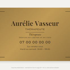 Plaque thérapeute personnalisée en plexiglas or vieilli 30 × 20 cm, exemple au nom de Aurélie Vasseur