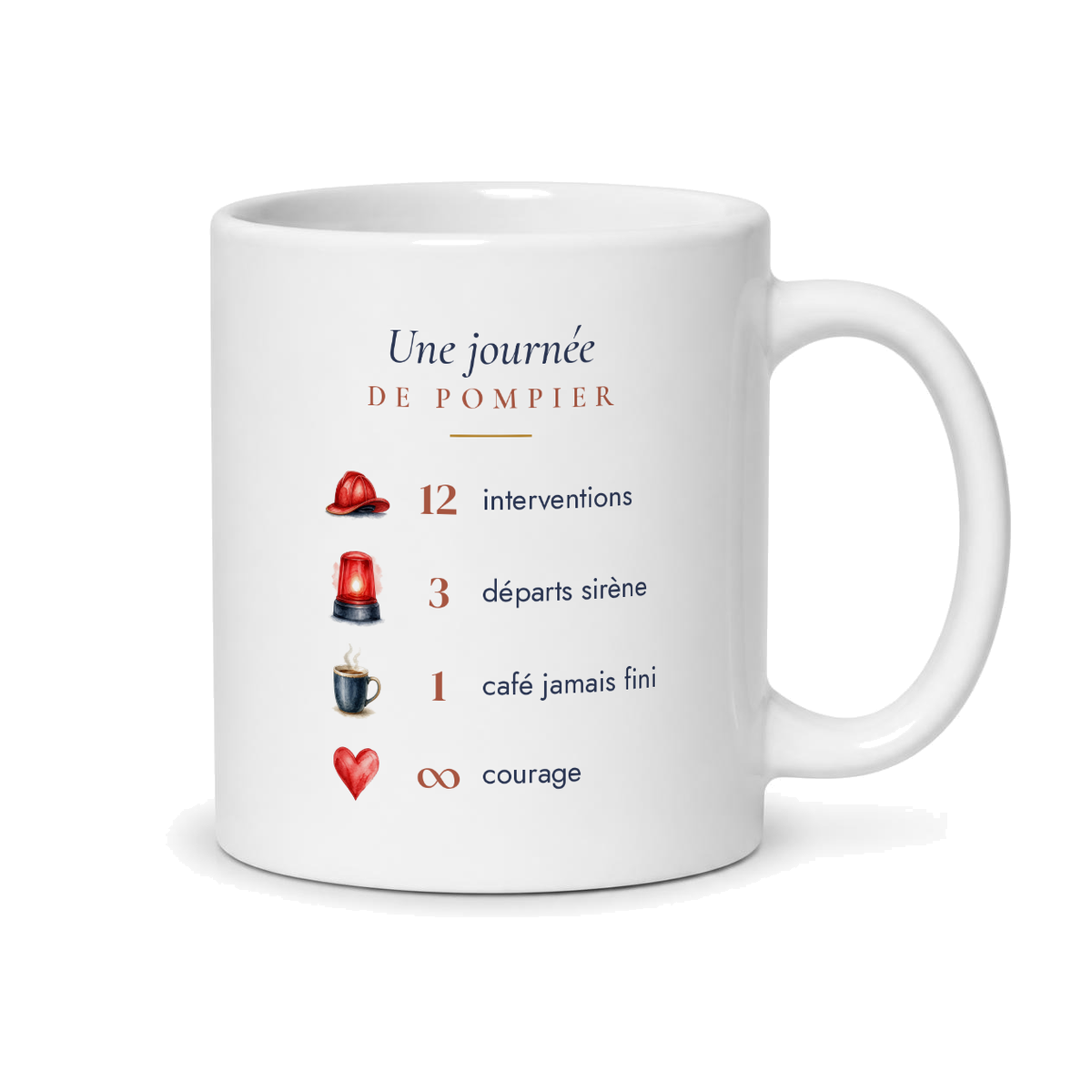 Dos du mug pompier personnalisé : « Une journée de pompier »