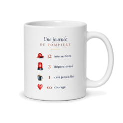 Dos du mug pompière personnalisé : « Une journée de pompière »