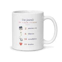 Dos du mug sage-femme personnalisé : « Une journée de sage-femme »