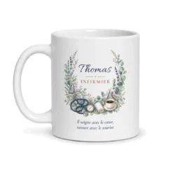 Tasse infirmier personnalisée prénom – mug blanc vu de face