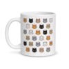 Tasse motif chat, face avant : têtes de chats roux, noirs, gris, blancs et tigrés